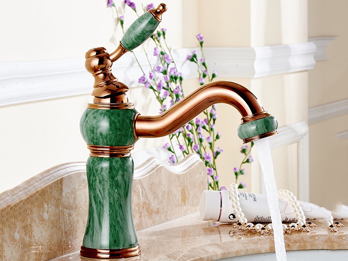 Livorno Fancy European Jade Painting Single Handle Brass Faucet 
